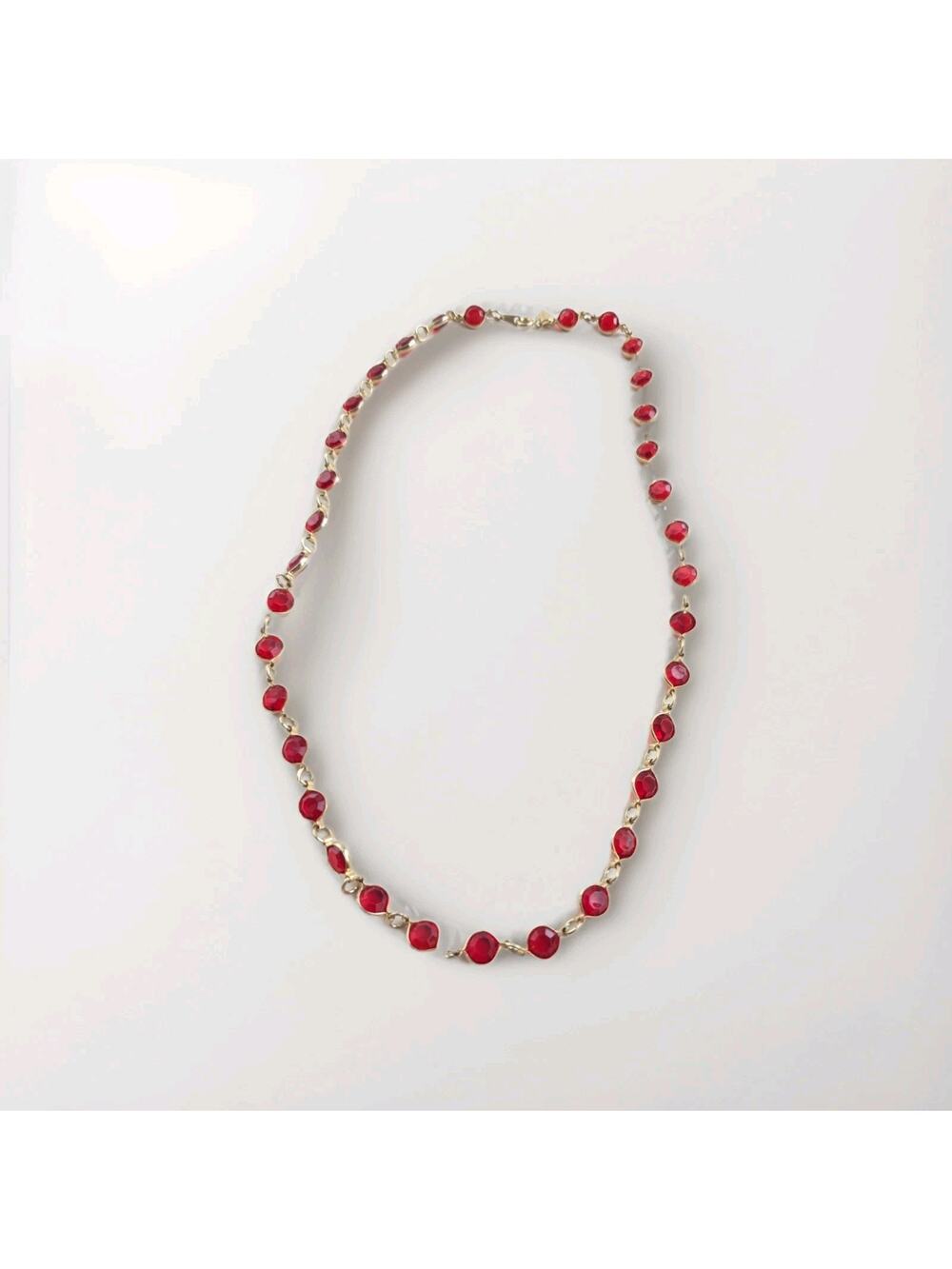 Two Sisters Necklace Gold Tone Red Crystals